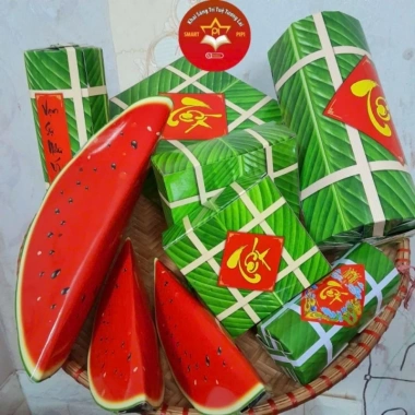 Model bánh chưng, bánh tét, giò dưa hấu, giỏ quà Tết – Giấy bìa dày, in màu sắc nét, chỉ 10.000₫