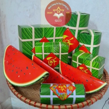 Model bánh chưng, bánh tét, giò dưa hấu, giỏ quà Tết – Giấy bìa dày, in màu sắc nét, chỉ 10.000₫