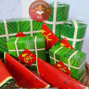 Model bánh chưng, bánh tét, giò dưa hấu, giỏ quà Tết – Giấy bìa dày, in màu sắc nét, chỉ 10.000₫