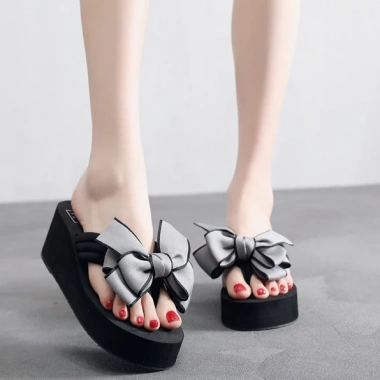 Mới 2.024 Dép Nữ Xỏ Ngón Đế Chống Trượt Cao 6cm Đính Nơ Thời Trang Du Lịch 2