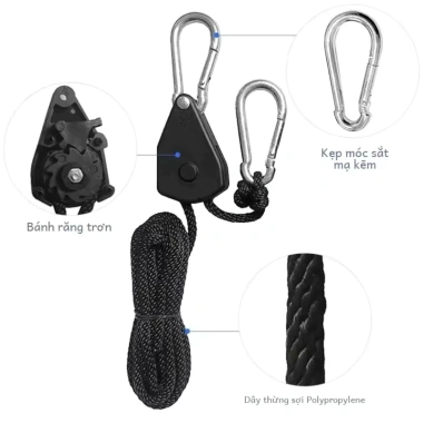 MONQIQI Bộ 4 Dây Khóa Ròng Rọc Đa Năng 4m - Dây Treo, Buộc Lều, Tăng Nhanh