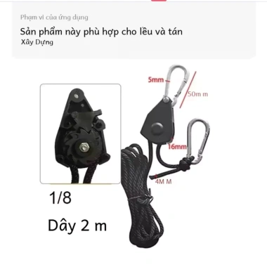 MONQIQI Bộ 4 Dây Khóa Ròng Rọc Đa Năng 4m - Dây Treo, Buộc Lều, Tăng Nhanh