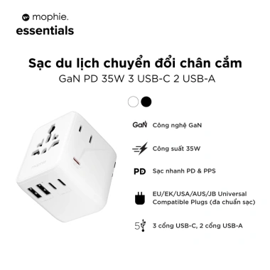 Mophie Bộ sạc đa năng PD 70W/35W 3C2A GaN - Multi Port chuyển áp, bảo hành 2 năm, giá 799.000 VND
