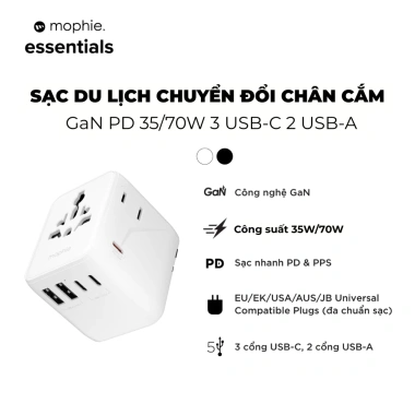 Mophie Bộ sạc đa năng PD 70W/35W 3C2A GaN - Multi Port chuyển áp, bảo hành 2 năm, giá 799.000 VND