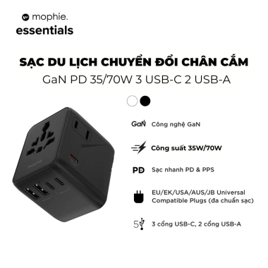 Mophie Bộ sạc đa năng PD 70W/35W 3C2A GaN - Multi Port chuyển áp, bảo hành 2 năm, giá 799.000 VND