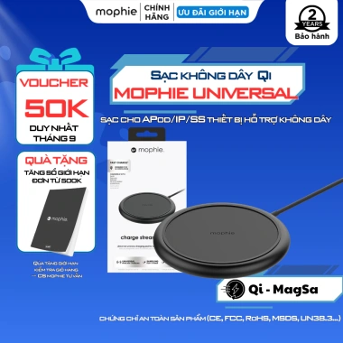 Mophie Sạc Qi Không Dây Từ Tính Universal cho iPhone XS‑iPhone 17 & Thiết Bị Khác, BH 2 Năm – Giá 410.000₫