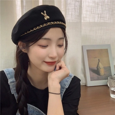 Mũ beret nữ phong cách Hàn Quốc, dây xích thời trang thu đông, giảm giá 70k