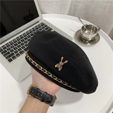 Mũ beret nữ phong cách Hàn Quốc, dây xích thời trang thu đông, giảm giá 70k