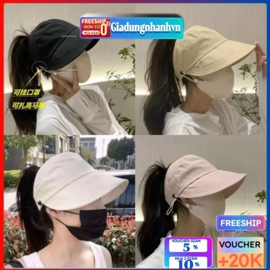 Mũ Bucket Chống Nắng Mùa Hè Hở Chóp, Có Móc Đeo Khẩu Trang, UV 100%, Gấp Gọn Du Lịch Nữ 28k