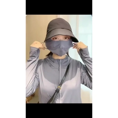 Mũ bucket hở chóp Uzzlang chống nắng UFP50+ nút đeo khẩu trang vải mềm - Giá 40.000₫