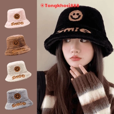 Mũ Bucket Lông Mặt Cười - Nón Vành Tròn Giữ Ấm Thời Trang Nữ Giá 45.430đ