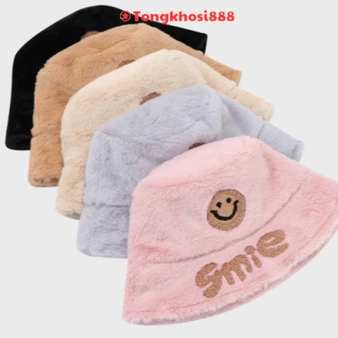 Mũ Bucket Lông Mặt Cười - Nón Vành Tròn Giữ Ấm Thời Trang Nữ Giá 45.430đ