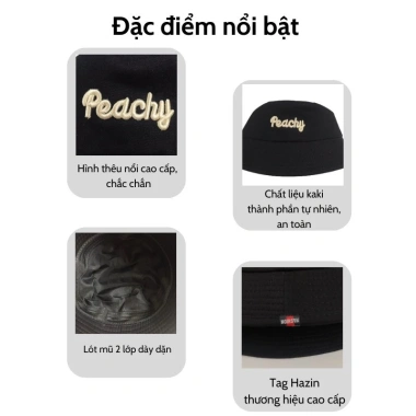 Mũ bucket vành cụp nón tai bèo thêu Peachy nbivest cotton cao cấp unisex 55k giảm từ 68k