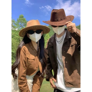 Mũ cao bồi da lộn viền răng cưa, nón phớt vành rộng - Unisex, giảm còn 59.000₫