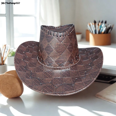 Mũ cao bồi da lộn viền răng cưa, nón phớt vành rộng - Unisex, giảm còn 59.000₫