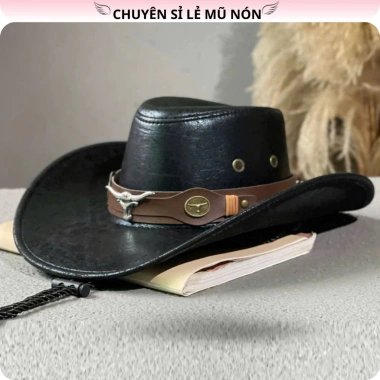Mũ cao bồi da PU vành rộng Vintage Nam Nữ – Form cứng, mềm, phù hợp đi chơi, dã ngoại, chụp ảnh – Giá 84.149₫