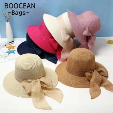 Mũ chống nắng nữ BOOCEAN - Mũ ngư dân nơ mùa hè, mũ rơm du lịch biển giá 65k