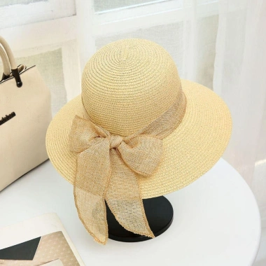 Mũ chống nắng nữ BOOCEAN - Mũ ngư dân nơ mùa hè, mũ rơm du lịch biển giá 65k