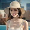 Mũ chống nắng nữ BOOCEAN - Mũ ngư dân nơ mùa hè, mũ rơm du lịch biển giá 65k 9