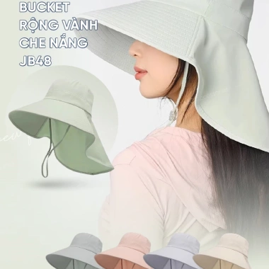 Mũ Chống Nắng Vành Rộng 12cm Khăn Che Full Vai Cổ JB48 Jussy Official Cotton UV 10.000 VND