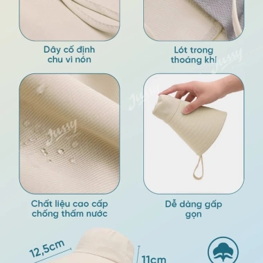 Mũ Chống Nắng Vành Rộng 12cm Khăn Che Full Vai Cổ JB48 Jussy Official Cotton UV 10.000 VND