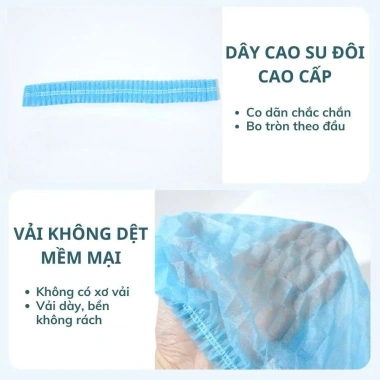Mũ chùm đầu y tế, mũ con sâu phòng sạch vải không dệt dày dặn, thoáng khí - Giá 90k 6