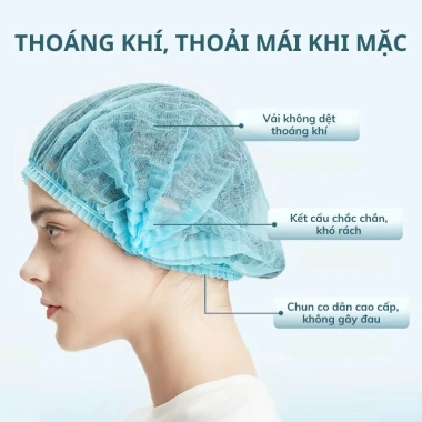 Mũ chùm đầu y tế, mũ con sâu phòng sạch vải không dệt dày dặn, thoáng khí - Giá 90k 7