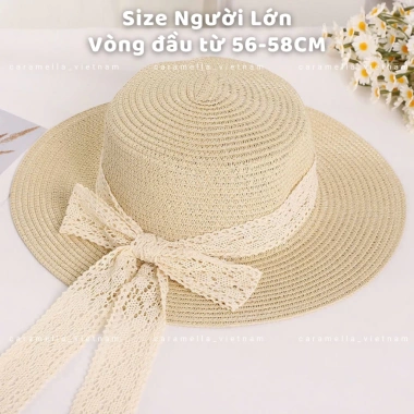 Mũ Cói Caramella Màu Be Vành Rộng Thắt Nơ Biển Che Nắng Mùa Hè Giá 49.000 8