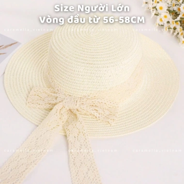 Mũ Cói Caramella Màu Be Vành Rộng Thắt Nơ Biển Che Nắng Mùa Hè Giá 49.000 9