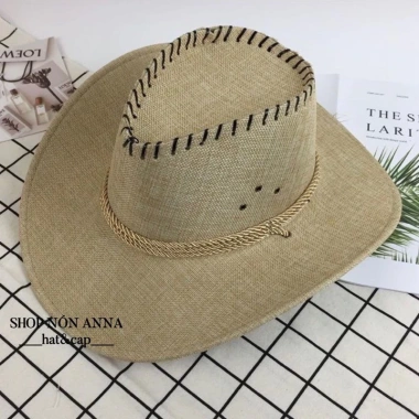 Mũ cói đi biển nam, nón cao bồi vành rộng che nắng Quảng Châu - Giá 69.000 VND 4