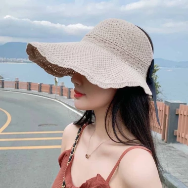 Mũ cói đi biển rộng vành viền nơ - Nón tay bèo phong cách, giá 35.000 VNĐ