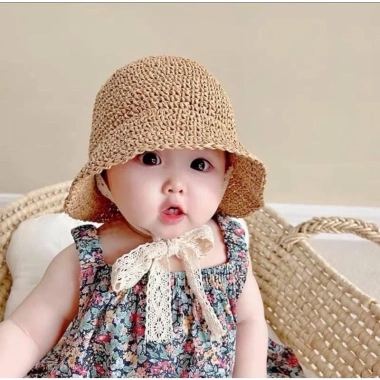 Mũ cói đi biển vành rộng cho mẹ và bé - Dây buộc tiện lợi, giá chỉ 73.000 8
