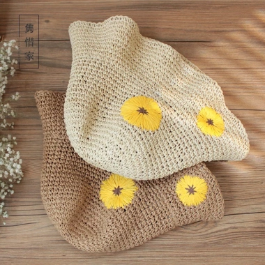 Mũ Cói Nan Đi Biển Họa Tiết Đan Hoa - Nón Tai Bèo Vành Rộng, Giá 95k
