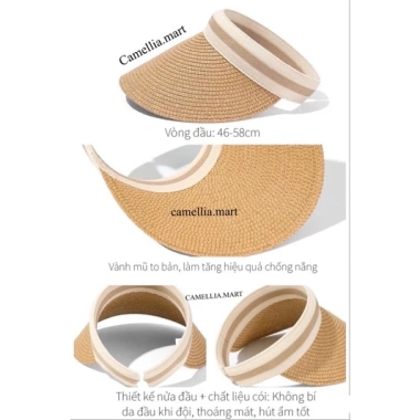 Mũ cói nửa đầu chống nắng rộng vành ULZZANG Hàn Quốc: Sang chảnh, giá chỉ 49.000₫ 8
