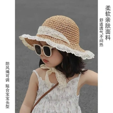 Mũ Cói Ren Bé Gái 3-10 tuổi - Chống Nắng Du Lịch, Siêu Mềm, Giá 99.000đ