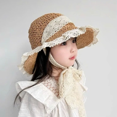 Mũ Cói Ren Bé Gái 3-10 tuổi - Chống Nắng Du Lịch, Siêu Mềm, Giá 99.000đ