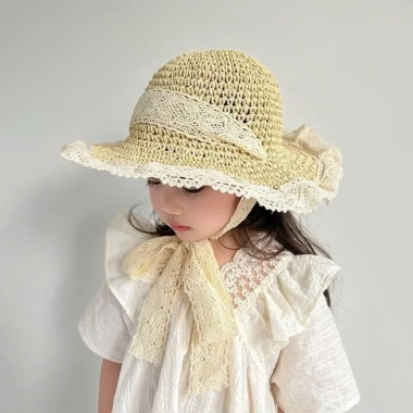 Mũ Cói Ren Bé Gái 3-10 tuổi - Chống Nắng Du Lịch, Siêu Mềm, Giá 99.000đ