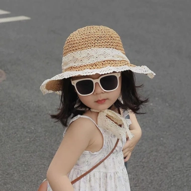 Mũ Cói Ren Nữ Vành Rộng Thắt Nơ Vintage - Đi biển, che nắng Hàn Quốc cho mẹ & bé gái, 68.000đ