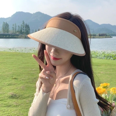 Mũ cói rộng vành chống nắng nửa đầu hoạ tiết gắn lá - Phụ kiện thời trang nữ, giá ưu đãi 39.999đ