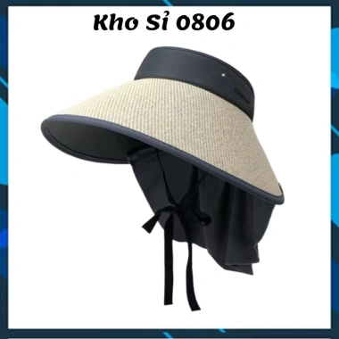Mũ cói rộng vành chống nắng nửa đầu hoạ tiết gắn lá - Phụ kiện thời trang nữ, giá ưu đãi 39.999đ