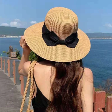 Mũ cói vành rộng đính nơ Sh66 - Nón che nắng xinh xắn, giảm còn 55k, thời trang hè