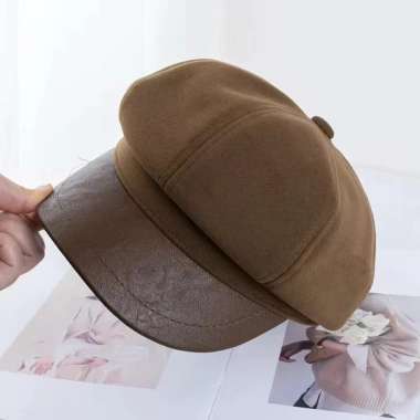 Mũ Nồi Beret Nữ Phối Da Hàn Quốc - Dây Điều Chỉnh, Dễ Phối Đồ, Giá 95.000₫