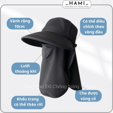 Mũ nón chống nắng đa năng, cotton thoáng mát, kèm khẩu trang & khăn vai - 66.5k 5