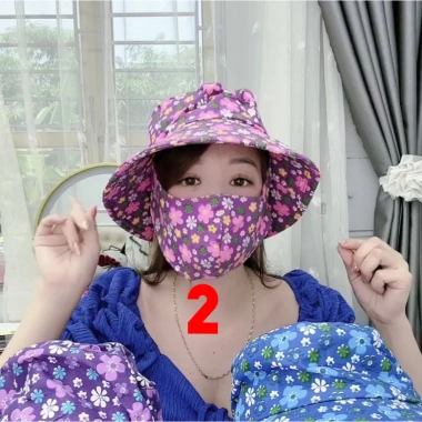 Mũ Nón Chống Nắng Hoa kèm Khẩu Trang 2 lớp - Giá chỉ 35.000đ, bảo vệ da và hơi thở