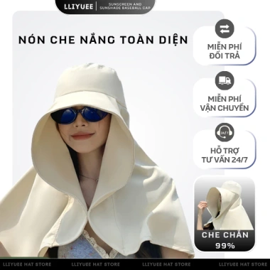 Mũ Nón Chống Nắng Vành Rộng, Khăn Choàng Bảo Vệ Mặt Cổ, Chống UV, Vải Thoáng Mát - Giá 48.999 VND