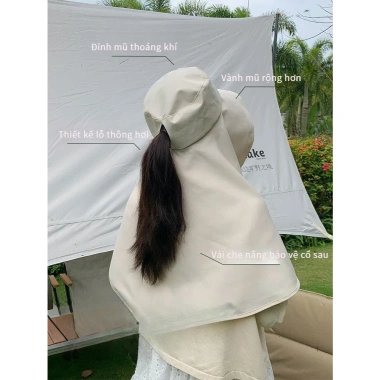 Mũ Nón Chống Nắng Vành Rộng, Khăn Choàng Bảo Vệ Mặt Cổ, Chống UV, Vải Thoáng Mát - Giá 48.999 VND