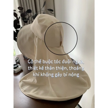 Mũ Nón Chống Nắng Vành Rộng, Khăn Choàng Bảo Vệ Mặt Cổ, Chống UV, Vải Thoáng Mát - Giá 48.999 VND