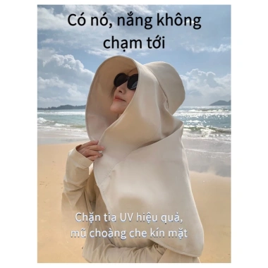 Mũ Nón Chống Nắng Vành Rộng, Khăn Choàng Bảo Vệ Mặt Cổ, Chống UV, Vải Thoáng Mát - Giá 48.999 VND