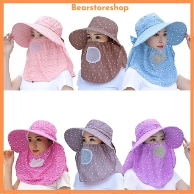 Mũ nón chống nắng vành rộng và khẩu trang 2 lớp bảo vệ sức khỏe, chống bụi, đi biển - 36k