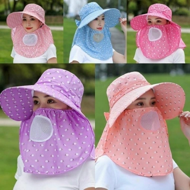 Mũ nón chống nắng vành rộng và khẩu trang 2 lớp bảo vệ sức khỏe, chống bụi, đi biển - 36k